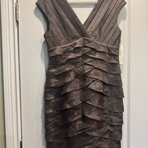 Adrianna Papell Brown Sheath Mini Dress V-Neck Cap Sleeve